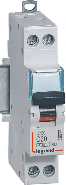 legrand-disjoncteur dnx� 4500 - vis/vis - u+n 230v~ 20a - 4,5ka - courbe c - 1 module (406775)