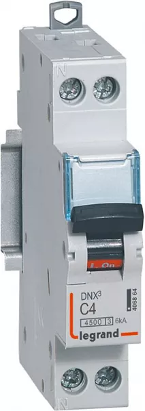 legrand-disjoncteur dnx� 4500 - vis/vis - u+n 230v~ 4a - 6ka - courbe c - 1 module (406864)