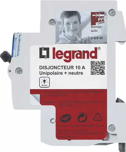 legrand-disjoncteur dnx� phase + neutre 10a - bornes automatiques - 1 module (092892)