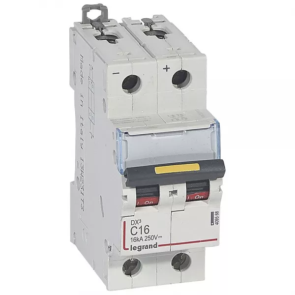 legrand-disjoncteur dx� 16ka - vis/vis - courant continu - 16a - courbe c - 2 modules (409568)