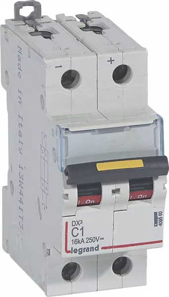 legrand-disjoncteur dx� 16ka - vis/vis - courant continu - 1a - courbe c - 2 modules (409560)