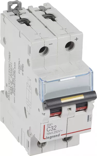 legrand-disjoncteur dx� 16ka - vis/vis - courant continu - 32a - courbe c - 2 modules (409571)