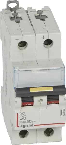 legrand-disjoncteur dx� 16ka - vis/vis - courant continu - 6a - courbe c - 2 modules (409565)