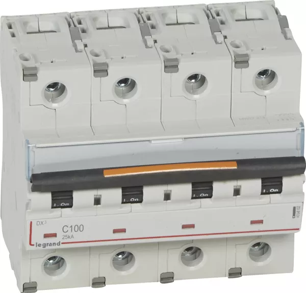 legrand-disjoncteur dx� 25ka arriv�e haut/d�part bas vis 4p 100a - courbe c - 6 modules (409802)