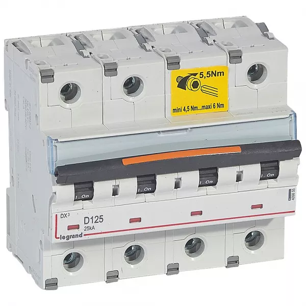 legrand-disjoncteur dx� 25ka arriv�e haut/d�part bas vis 4p 125a - courbe d - 6 modules (409855)