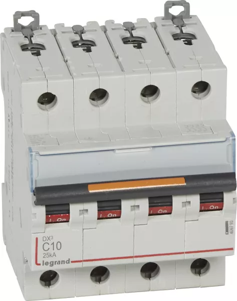 legrand-disjoncteur dx� 25ka arriv�e haut/d�part bas vis 4p 400v~ 10a courbe c 4 modules (409793)