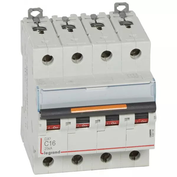 legrand-disjoncteur dx� 25ka arriv�e haut/d�part bas vis 4p 400v~ 16a courbe c 4 modules (409794)