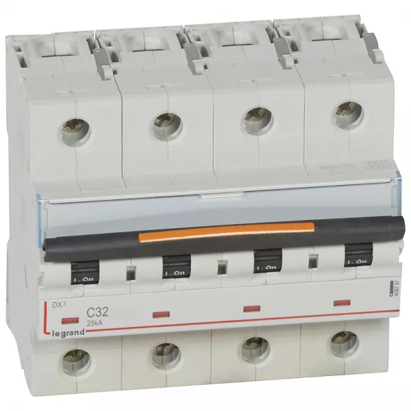 legrand-disjoncteur dx� 25ka arriv�e haut/d�part bas vis 4p 400v~ 32a courbe c 6 modules (409797)