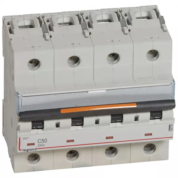 legrand-disjoncteur dx� 25ka arriv�e haut/d�part bas vis 4p 400v~ 50a courbe c 6 modules (409799)