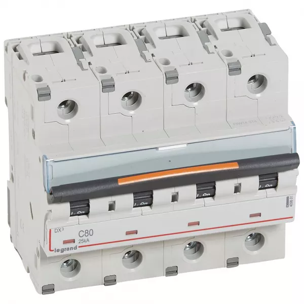 legrand-disjoncteur dx� 25ka arriv�e haut/d�part bas vis 4p 400v~ 80a courbe c 6 modules (409801)