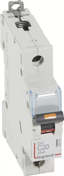 legrand-disjoncteur dx� 25ka arriv�e haute/d�part bas vis 1p 20a -courbe c - 1 mod (409756)