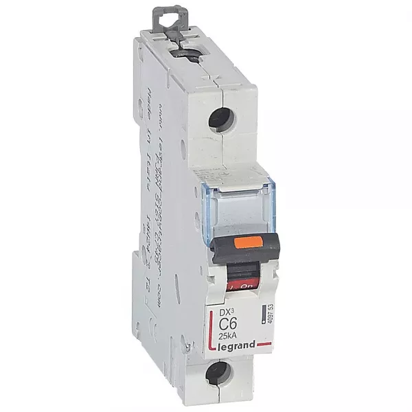 legrand-disjoncteur dx� 25ka arriv�e haute/d�part bas vis 1p 6a -courbe c - 1 mod (409753)