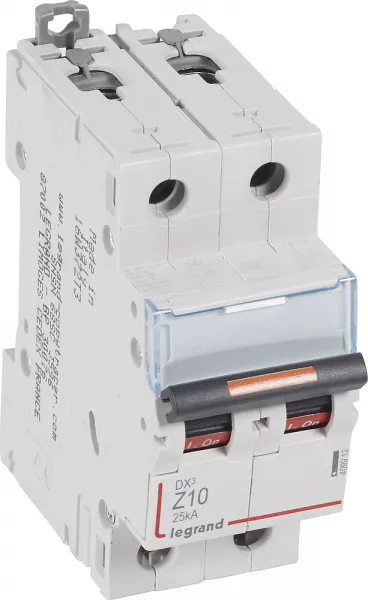 legrand-disjoncteur dx� 25ka arriv�e haute/d�part bas vis 2p 10a - courbe z - 2 mod (409912)