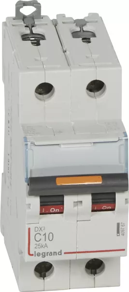 legrand-disjoncteur dx� 25ka arriv�e haute/d�part bas vis 2p 10a -courbe c - 2 mod (409767)