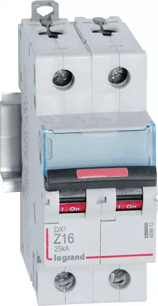 legrand-disjoncteur dx� 25ka arriv�e haute/d�part bas vis 2p 16a - courbe z - 2 mod (409913)