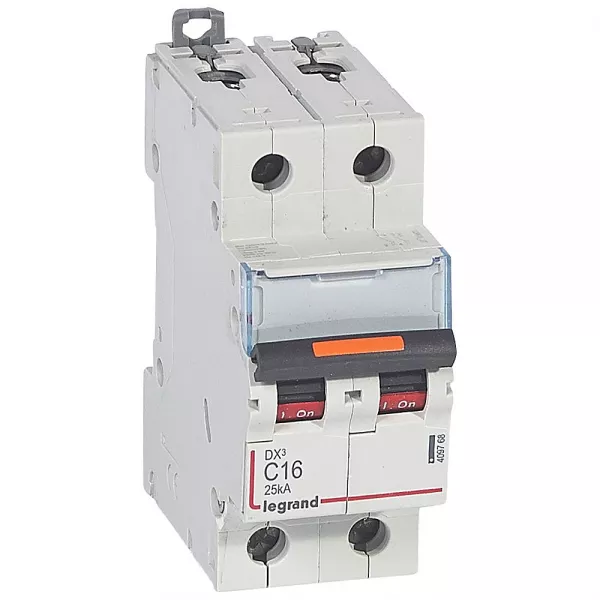 legrand-disjoncteur dx� 25ka arriv�e haute/d�part bas vis 2p 16a -courbe d - 2 mod (409820)