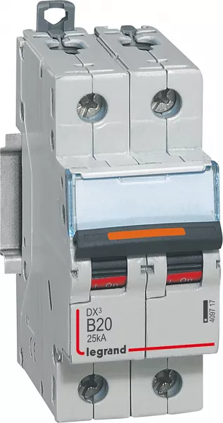 legrand-disjoncteur dx� 25ka arriv�e haute/d�part bas vis 2p 20a courbe b - 2 mod (409717)