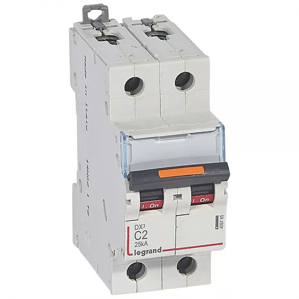 legrand-disjoncteur dx� 25ka arriv�e haute/d�part bas vis 2p 2a -courbe c - 2 mod (409765)