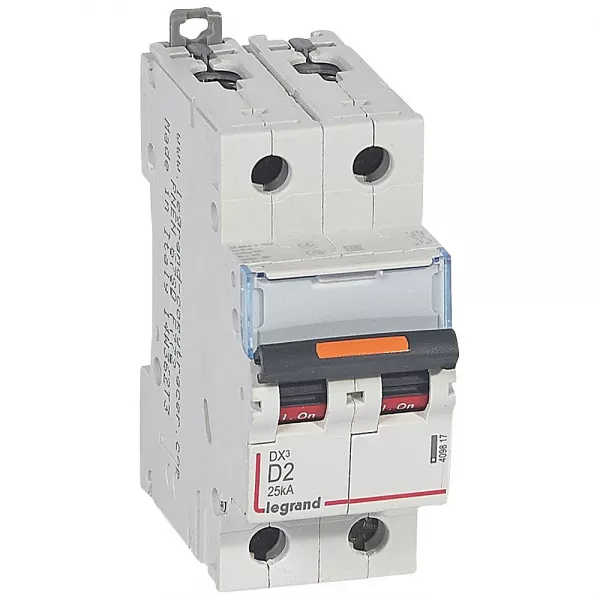 legrand-disjoncteur dx� 25ka arriv�e haute/d�part bas vis 2p 2a -courbe d - 2 mod (409817)