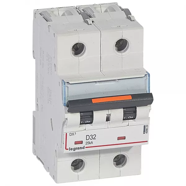 legrand-disjoncteur dx� 25ka arriv�e haute/d�part bas vis 2p 32a -courbe d - 3 mod (409823)