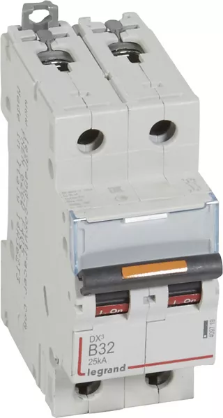 legrand-disjoncteur dx� 25ka arriv�e haute/d�part bas vis 2p 32a courbe b - 2 mod (409719)
