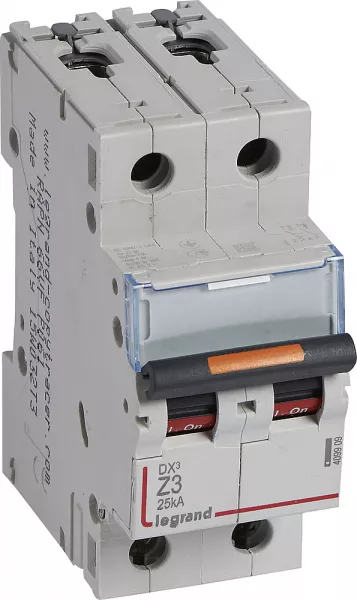 legrand-disjoncteur dx� 25ka arriv�e haute/d�part bas vis 2p 3a - courbe z - 2 mod (409909)