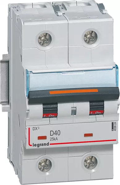legrand-disjoncteur dx� 25ka arriv�e haute/d�part bas vis 2p 40a -courbe d - 3 mod (409824)
