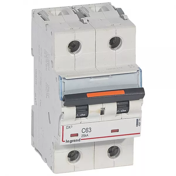legrand-disjoncteur dx� 25ka arriv�e haute/d�part bas vis 2p 63a -courbe c - 3 mod (409774)