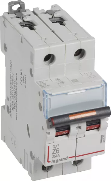 legrand-disjoncteur dx� 25ka arriv�e haute/d�part bas vis 2p 6a - courbe z - 2 mod (409911)