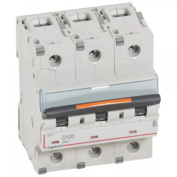 legrand-disjoncteur dx� 25ka arriv�e haute/d�part bas vis 3p 100a -courbe d - 4,5 mod (409841)