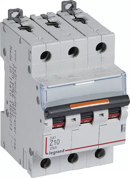 legrand-disjoncteur dx� 25ka arriv�e haute/d�part bas vis 3p 10a - courbe z - 3 mod (409923)