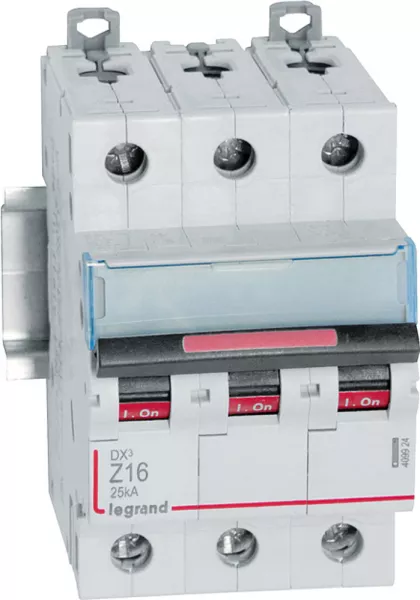 legrand-disjoncteur dx� 25ka arriv�e haute/d�part bas vis 3p 16a - courbe z - 3 mod (409924)