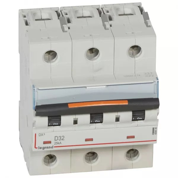 legrand-disjoncteur dx� 25ka arriv�e haute/d�part bas vis 3p 32a -courbe d - 4,5 mod (409836)