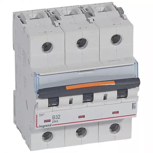 legrand-disjoncteur dx� 25ka arriv�e haute/d�part bas vis 3p 32a courbe b - 4,5 mod (409732)