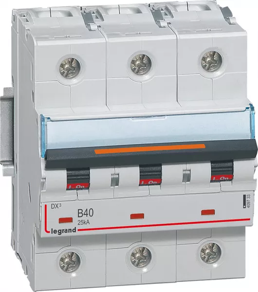 legrand-disjoncteur dx� 25ka arriv�e haute/d�part bas vis 3p 40a courbe b - 4,5 mod (409733)