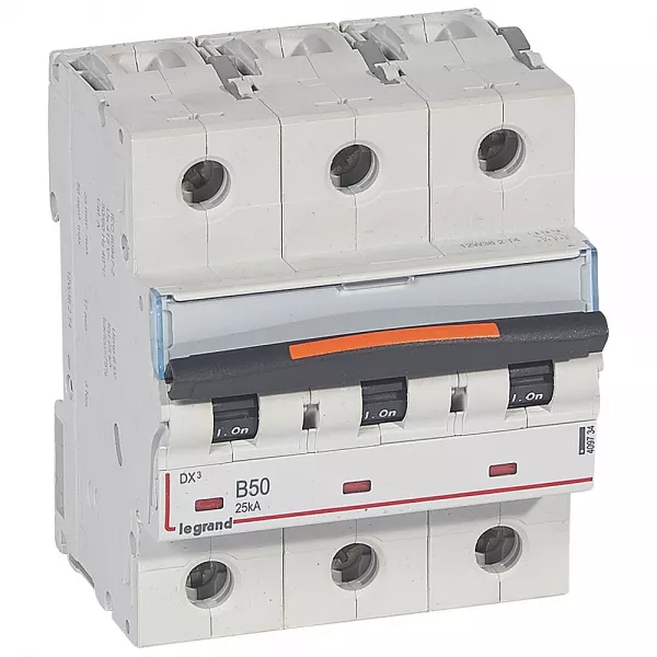 legrand-disjoncteur dx� 25ka arriv�e haute/d�part bas vis 3p 50a courbe b - 4,5 mod (409734)
