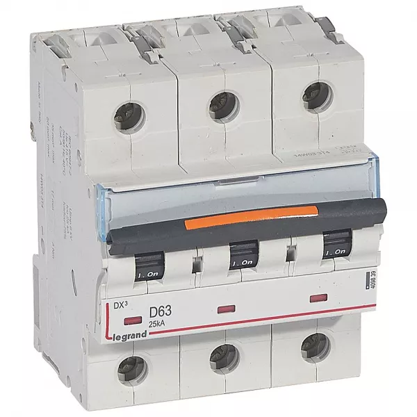 legrand-disjoncteur dx� 25ka arriv�e haute/d�part bas vis 3p 63a -courbe d - 4,5 mod (409839)