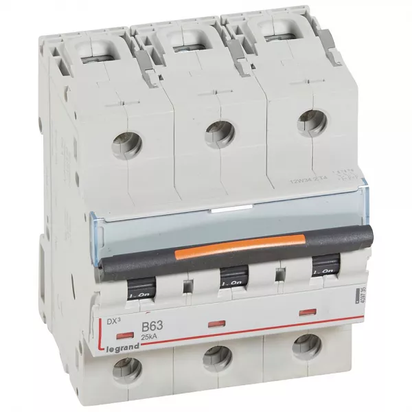 legrand-disjoncteur dx� 25ka arriv�e haute/d�part bas vis 3p 63a courbe b - 4,5 mod (409735)