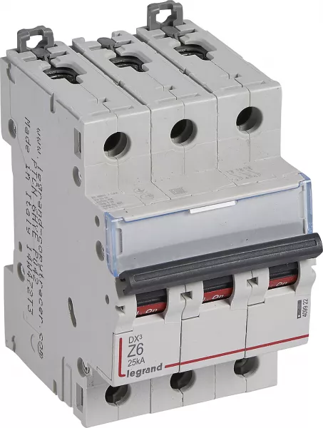 legrand-disjoncteur dx� 25ka arriv�e haute/d�part bas vis 3p 6a - courbe z - 3 mod (409922)