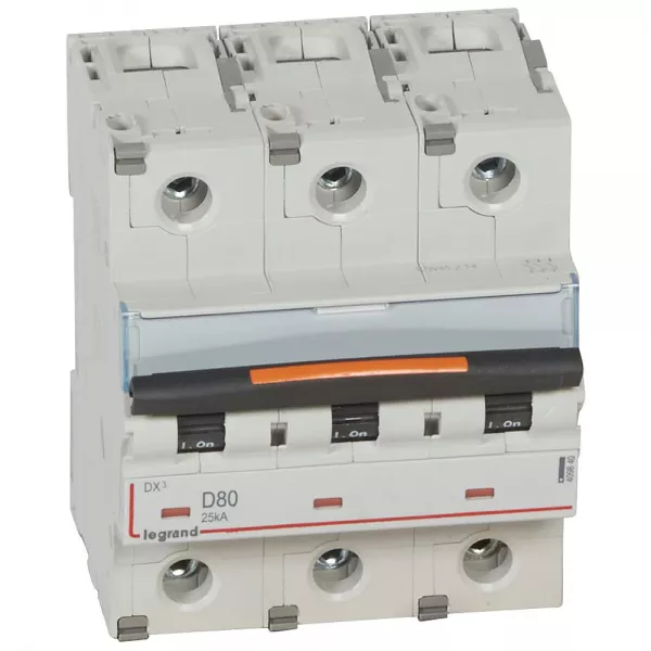 legrand-disjoncteur dx� 25ka arriv�e haute/d�part bas vis 3p 80a -courbe d - 4,5 mod (409840)