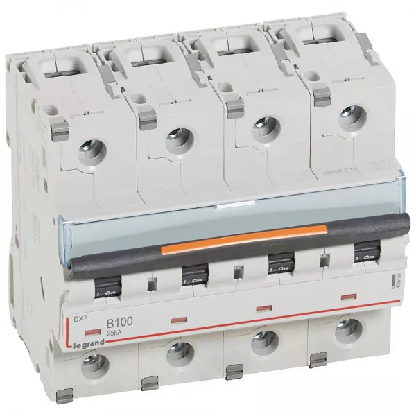 legrand-disjoncteur dx� 25ka arriv�e haute/d�part bas vis 4p 100a courbe b - 6 mod (409750)