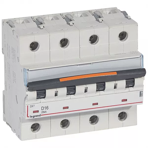 legrand-disjoncteur dx� 25ka arriv�e haute/d�part bas vis 4p 16a -courbe d - 6 mod (409846)