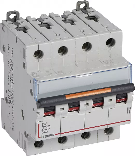 legrand-disjoncteur dx� 25ka arriv�e haute/d�part bas vis 4p 20a - courbe z - 4 mod (409936)