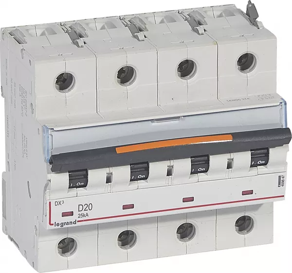 legrand-disjoncteur dx� 25ka arriv�e haute/d�part bas vis 4p 20a -courbe d - 6 mod (409847)