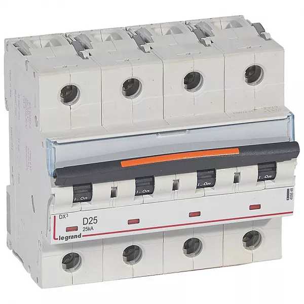 legrand-disjoncteur dx� 25ka arriv�e haute/d�part bas vis 4p 25a -courbe d - 6 mod (409848)