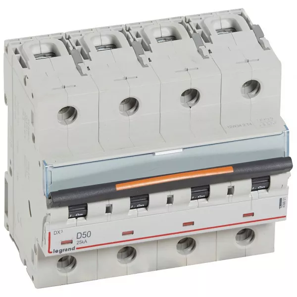 legrand-disjoncteur dx� 25ka arriv�e haute/d�part bas vis 4p 50a -courbe d - 6 mod (409851)
