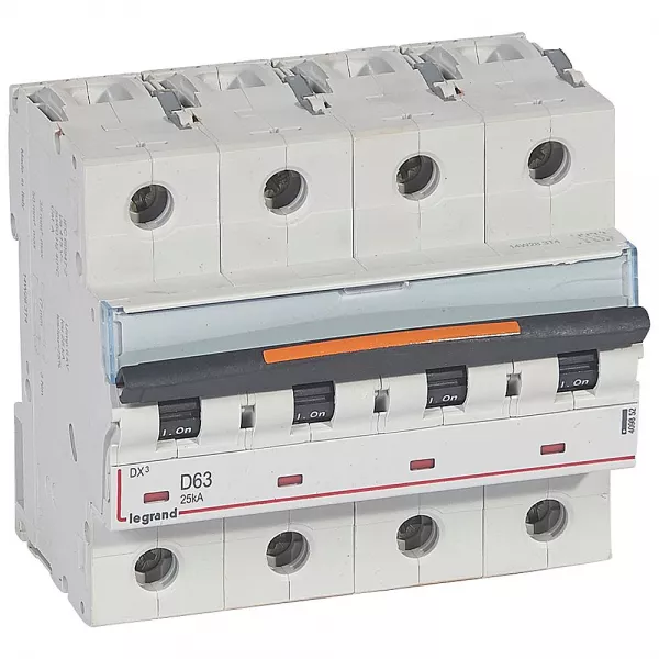 legrand-disjoncteur dx� 25ka arriv�e haute/d�part bas vis 4p 63a -courbe d - 6 mod (409852)