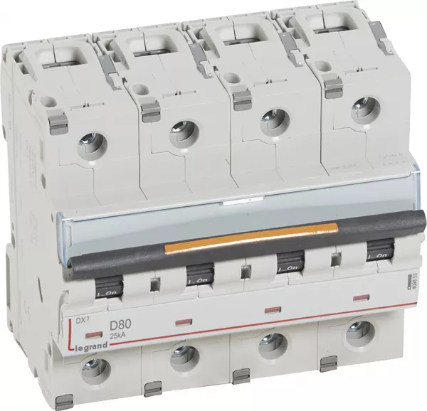 legrand-disjoncteur dx� 25ka arriv�e haute/d�part bas vis 4p 80a -courbe d - 6 mod (409853)