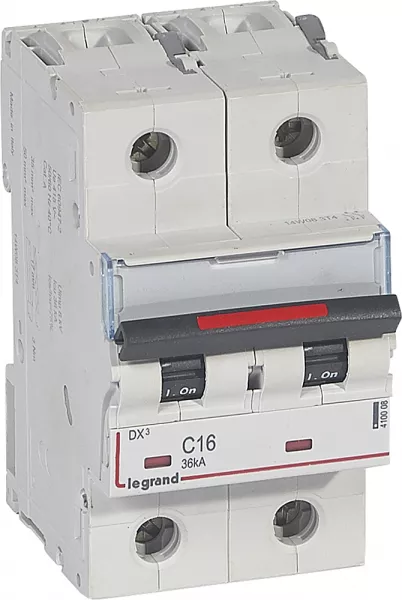 legrand-disjoncteur dx� 36ka arriv�e haute/d�part bas vis 2p 16a - courbe c - 3 mod (410008)
