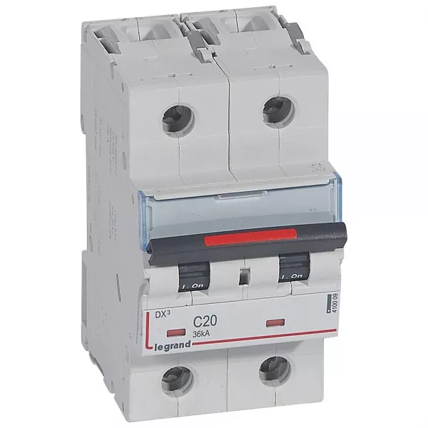 legrand-disjoncteur dx� 36ka arriv�e haute/d�part bas vis 2p 20a - courbe c - 3 mod (410009)